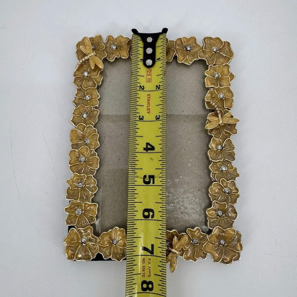 4x6 Gold Floral‎ Frame Enameled Flower Rhinestone Dragonfly Vintage Aesthetic